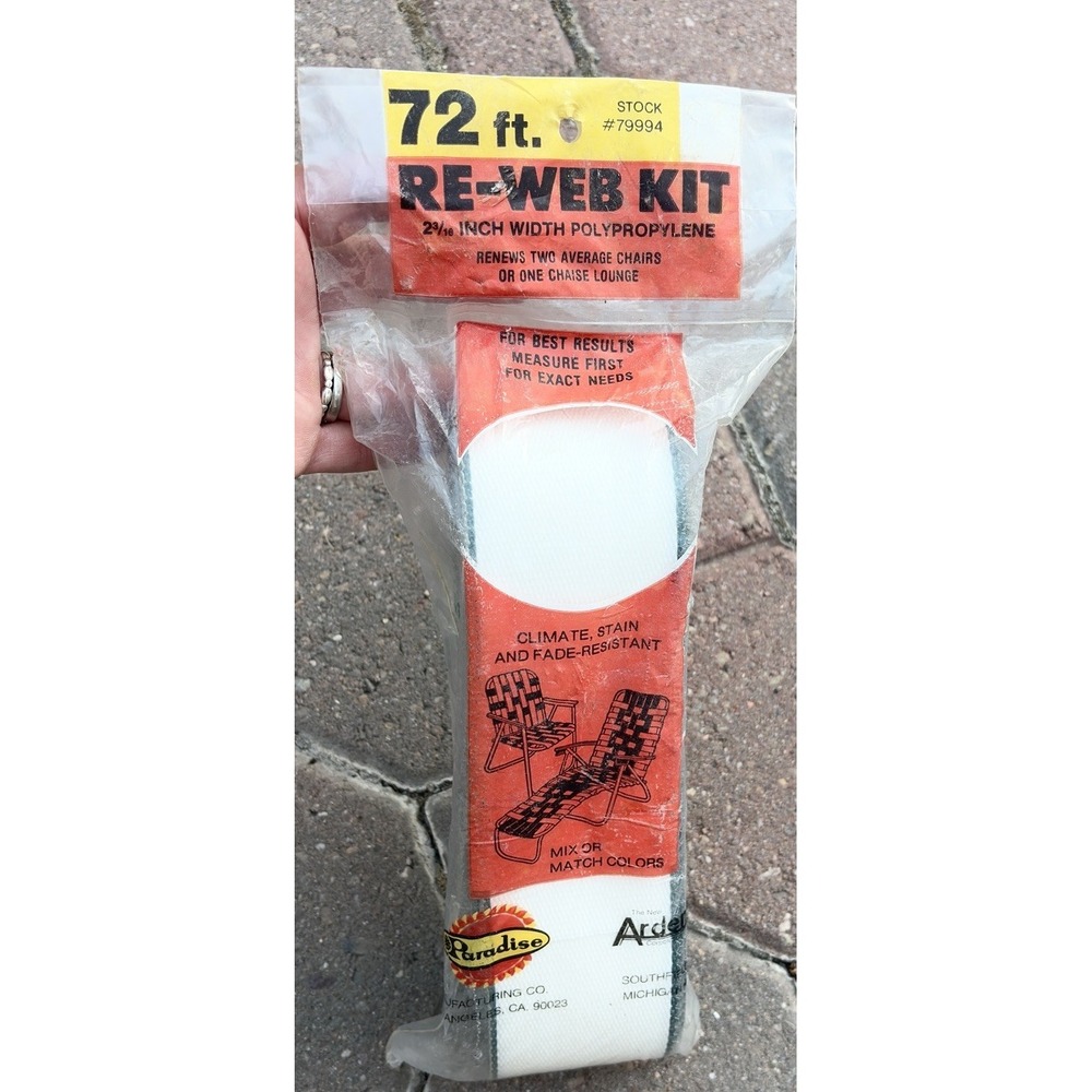 Arden Paradise Re-Web Kit 2-3/16" x 72 ft  White Green  NOS Lawn Chair 79994